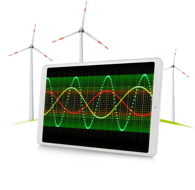 Schwingungsanalyse und Videoendoskopie wird auf Tablet angezeigt für Initialschäden an Windkraftanlagen